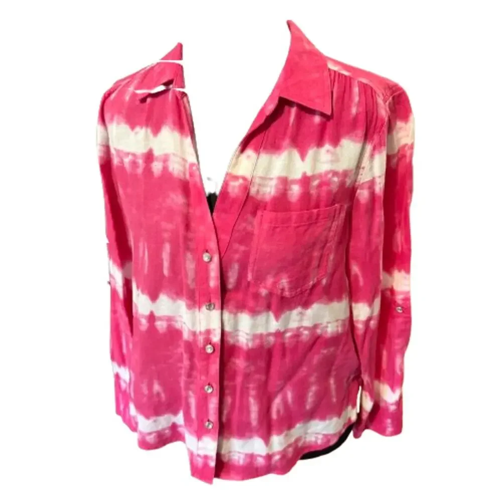 INC International Concepts Hot Pink Tie Dye Button Down Top - Picture 4 of 7